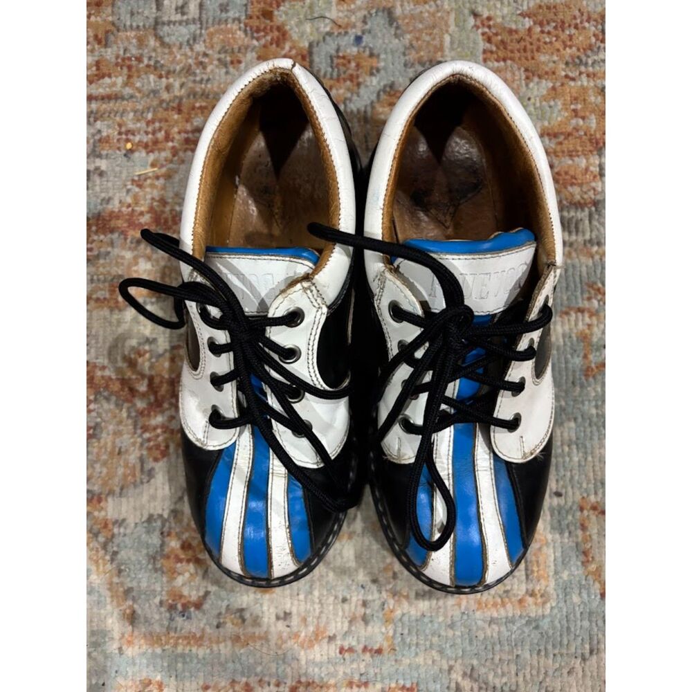 John Fluevog VTG Angel supervogs Derby Swirl Black White Blue Leather Size 5 E - Picture 3 of 8